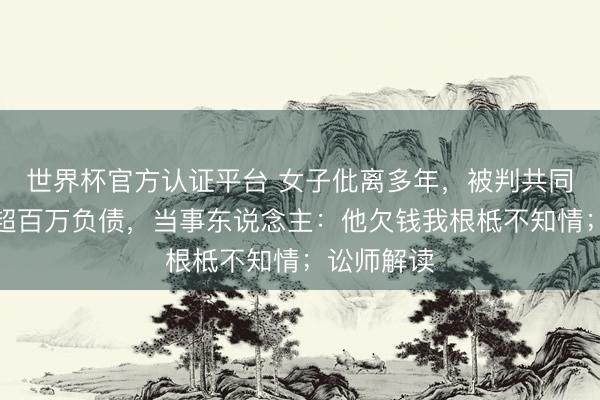 世界杯官方认证平台 女子仳离多年，被判共同偿还前夫超百万负债，当事东说念主：他欠钱我根柢不知情；讼师解读