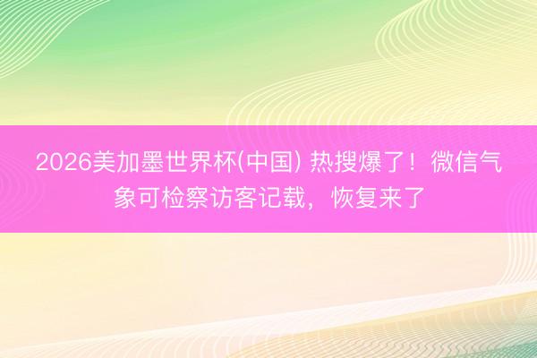 2026美加墨世界杯(中国) 热搜爆了！微信气象可检察访客记载，恢复来了