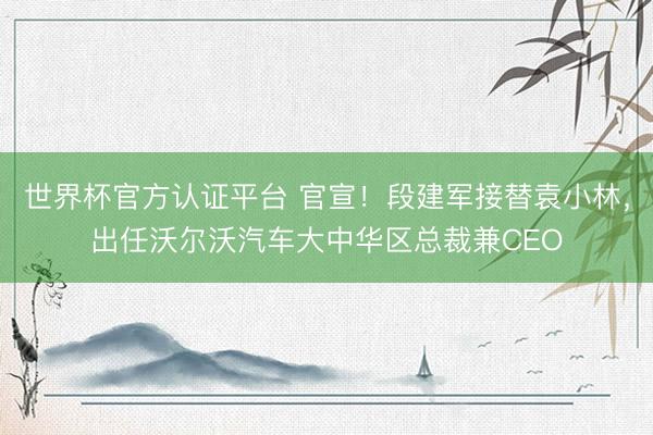 世界杯官方认证平台 官宣！段建军接替袁小林，出任沃尔沃汽车大中华区总裁兼CEO