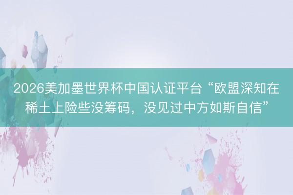 2026美加墨世界杯中国认证平台 “欧盟深知在稀土上险些没筹码，没见过中方如斯自信”