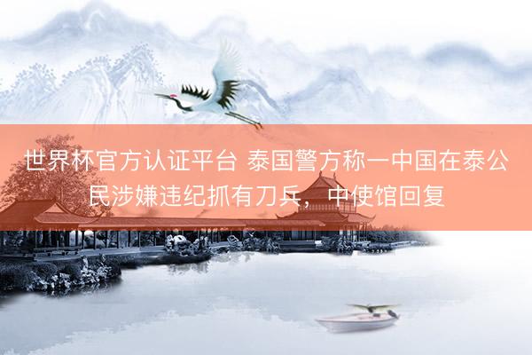 世界杯官方认证平台 泰国警方称一中国在泰公民涉嫌违纪抓有刀兵，中使馆回复