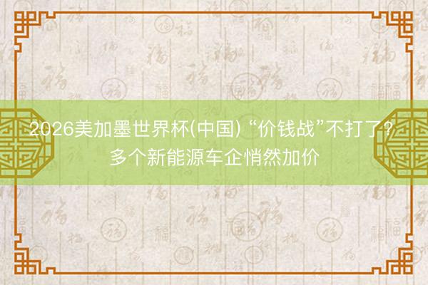 2026美加墨世界杯(中国) “价钱战”不打了? 多个新能源车企悄然加价