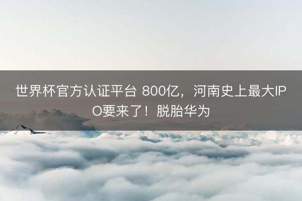 世界杯官方认证平台 800亿，河南史上最大IPO要来了！脱胎华为