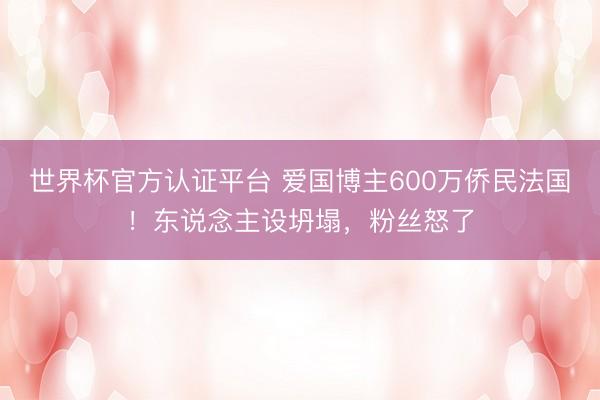 世界杯官方认证平台 爱国博主600万侨民法国！东说念主设坍塌，粉丝怒了