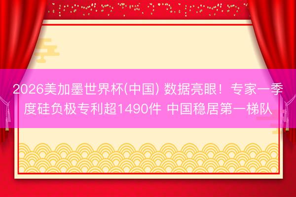 2026美加墨世界杯(中国) 数据亮眼！专家一季度硅负极专利超1490件 中国稳居第一梯队