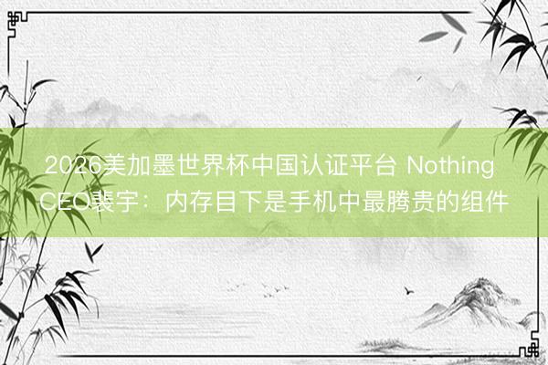 2026美加墨世界杯中国认证平台 Nothing CEO裴宇：内存目下是手机中最腾贵的组件