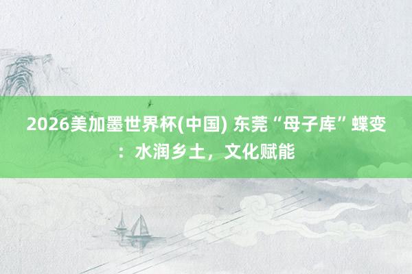 2026美加墨世界杯(中国) 东莞“母子库”蝶变：水润乡土，文化赋能